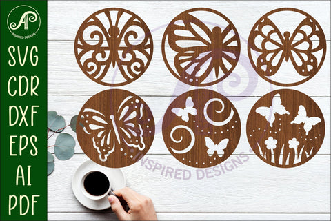 Butterfly Coasters, laser cut out garden designs 2 SVG APInspireddesigns 