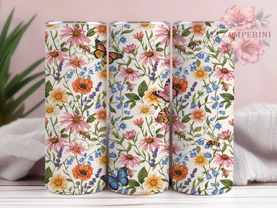 Butterfly Coneflower Daisy Glow 20oz Tumbler, Butterfly Motif, Coneflower Accent, Daisy Design, Glow Effect, Floral Charm, Skinny Tumbler, Sublimation PNG Sublimation Li Zamperini 