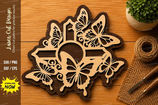 Butterfly Cross Ornament Laser Cut SVG File SVG Regulrcrative 