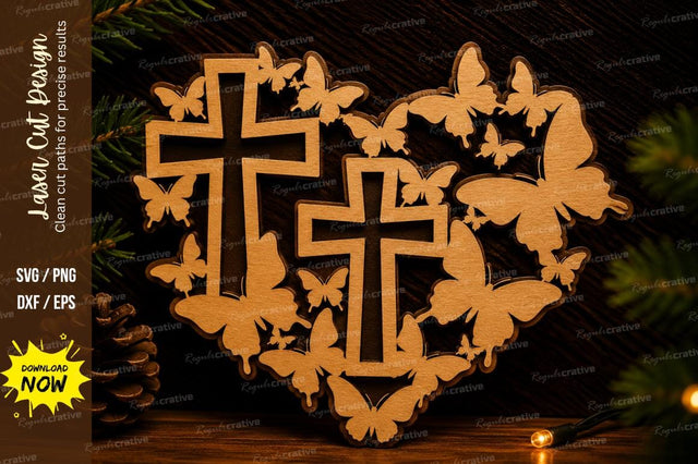 Butterfly Cross Wall Art Laser Cut SVG SVG Regulrcrative 