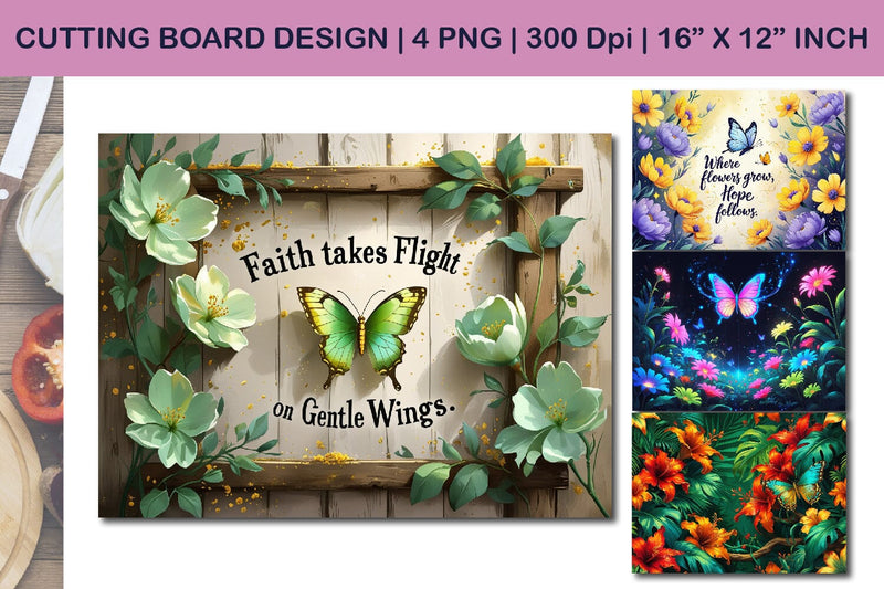 Butterfly cutting board design, faith takes flight quote Sublimation Paper Switch 
