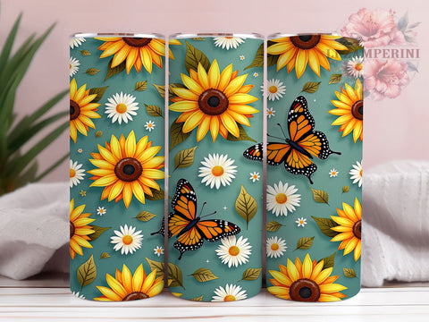 Butterfly Daisy Floral 20oz Tumbler, Daisy Design Drinkware, Floral Sublimation, 20oz Drinkware, Nature Gift, Spring Decor, Custom Tumblers Sublimation Li Zamperini 