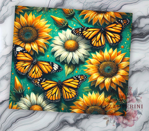 Butterfly Daisy Floral 20oz Tumbler, Daisy Design Drinkware, Floral Sublimation, 20oz Drinkware, Nature Gift, Spring Decor, Custom Tumblers Sublimation Li Zamperini 