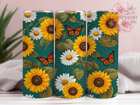 Butterfly Daisy Floral 20oz Tumbler, Daisy Design Drinkware, Floral Sublimation, 20oz Drinkware, Nature Gift, Spring Decor, Custom Tumblers Sublimation Li Zamperini 
