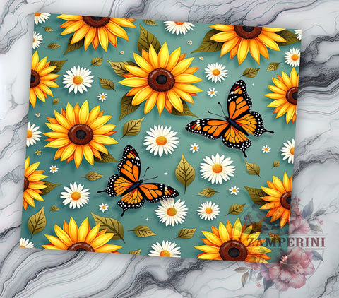 Butterfly Daisy Floral 20oz Tumbler, Daisy Design Drinkware, Floral Sublimation, 20oz Drinkware, Nature Gift, Spring Decor, Custom Tumblers Sublimation Li Zamperini 