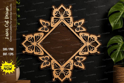 Butterfly Diamond Frame laser cut svg File SVG Regulrcrative 