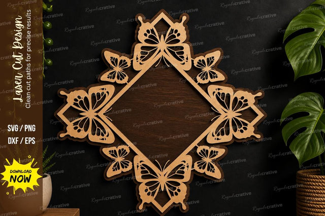 Butterfly Diamond Frame laser cut svg File SVG Regulrcrative 