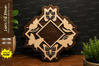 Butterfly Diamond Frame laser cut svg File SVG Regulrcrative 