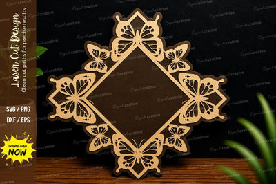 Butterfly Diamond Frame Laser Cut SVG Regulrcrative 