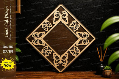 Butterfly Diamond Frame Laser Cut Wall Art SVG Regulrcrative 