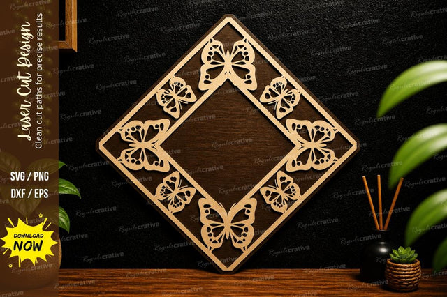 Butterfly Diamond Frame Laser Cut Wall Art SVG Regulrcrative 