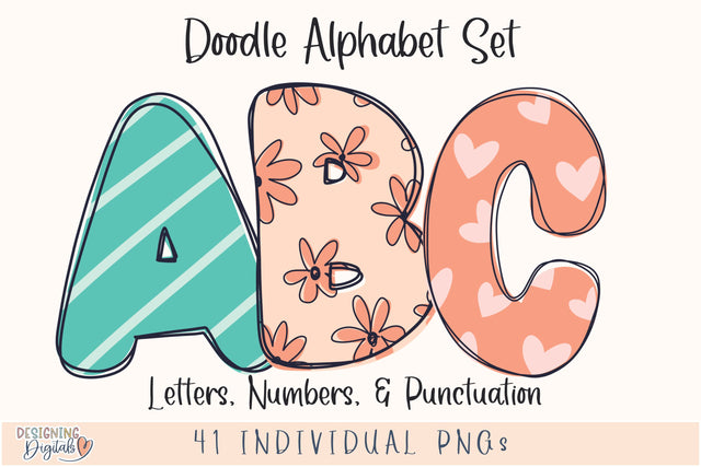 Butterfly Doodle Letters SVG, Cute Girl PNG Sublimation Alphabet, Floral Alphabet Lettering SVG Designing Digitals 