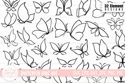 Butterfly Doodle LineArt Clipart Bundle SVG dapiyupi store 