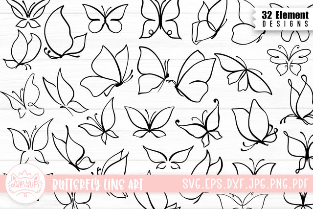 Butterfly Doodle LineArt Clipart Bundle SVG dapiyupi store 