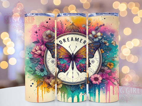 Butterfly Dreamer Flower 20oz Tumbler Wrap Sublimation Design, Straight Tapered Tumbler Wrap, Positive Affirmations Tumbler Png, Instant Digital Download Sublimation SvggirlplusArt 