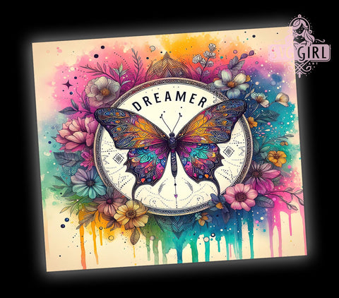 Butterfly Dreamer Flower 20oz Tumbler Wrap Sublimation Design, Straight Tapered Tumbler Wrap, Positive Affirmations Tumbler Png, Instant Digital Download Sublimation SvggirlplusArt 