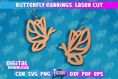 Butterfly Earrings Design | Accessories Laser Cut | Jewelry Design | CNC Files SVG The T Store Design 