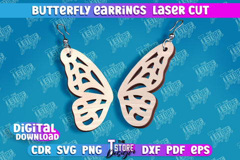 Butterfly Earrings Design | Accessories Laser Cut | Jewelry Design | CNC Files SVG The T Store Design 
