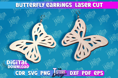 Butterfly Earrings Design | Accessories Laser Cut | Jewelry Design | CNC Files SVG The T Store Design 