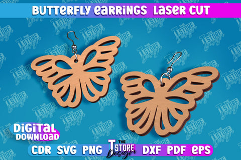 Butterfly Earrings Design | Accessories Laser Cut | Jewelry Design | CNC Files SVG The T Store Design 