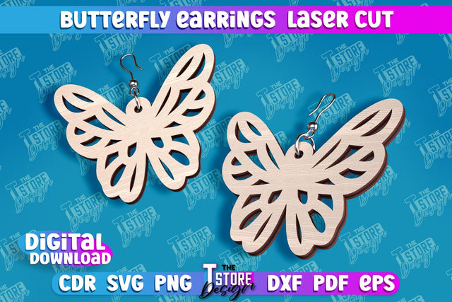 Butterfly Earrings Design | Accessories Laser Cut | Jewelry Design | CNC Files SVG The T Store Design 