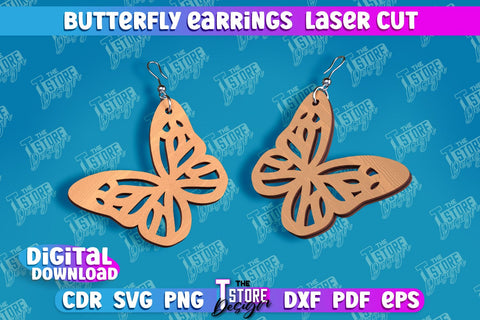 Butterfly Earrings Design | Accessories Laser Cut | Jewelry Design | CNC Files SVG The T Store Design 