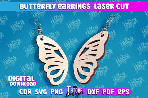Butterfly Earrings Design | Accessories Laser Cut | Jewelry Design | CNC Files SVG The T Store Design 