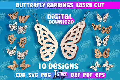 Butterfly Earrings Design | Accessories Laser Cut | Jewelry Design | CNC Files SVG The T Store Design 