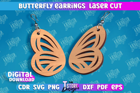 Butterfly Earrings Design | Accessories Laser Cut | Jewelry Design | CNC Files SVG The T Store Design 