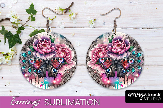 Butterfly Earrings Sublimation - Flower Round Earrings Sublimation OrangeBrushStudio 