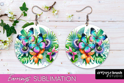Butterfly Earrings Sublimation - Flower Round Earrings Sublimation OrangeBrushStudio 