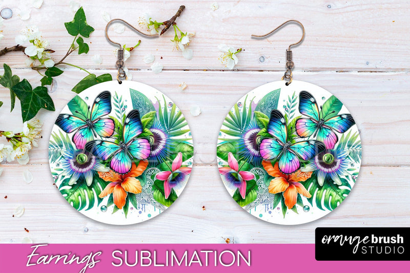 Butterfly Earrings Sublimation - Flower Round Earrings Sublimation OrangeBrushStudio 