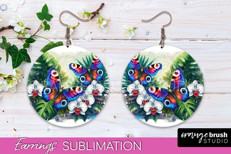 Butterfly Earrings Sublimation - Flower Round Earrings Sublimation OrangeBrushStudio 