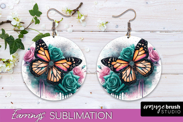 Butterfly Earrings Sublimation - Flower Round Earrings Sublimation OrangeBrushStudio 