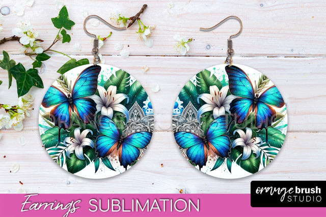 Butterfly Earrings Sublimation - Flower Round Earrings Sublimation OrangeBrushStudio 