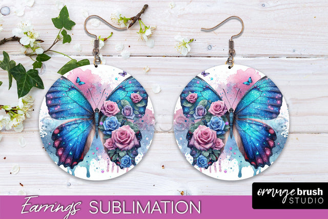 Butterfly Earrings Sublimation - Flower Round Earrings Sublimation OrangeBrushStudio 