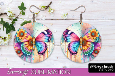 Butterfly Earrings Sublimation - Flower Round Earrings Sublimation OrangeBrushStudio 
