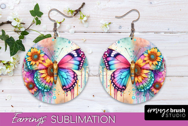 Butterfly Earrings Sublimation - Flower Round Earrings Sublimation OrangeBrushStudio 