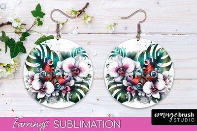 Butterfly Earrings Sublimation - Flower Round Earrings Sublimation OrangeBrushStudio 