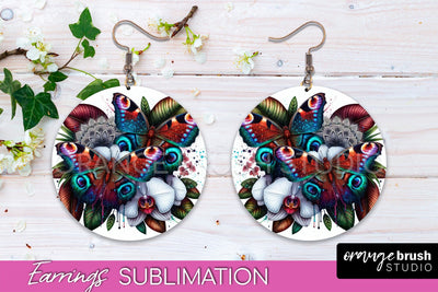 Butterfly Earrings Sublimation - Flower Round Earrings Sublimation OrangeBrushStudio 