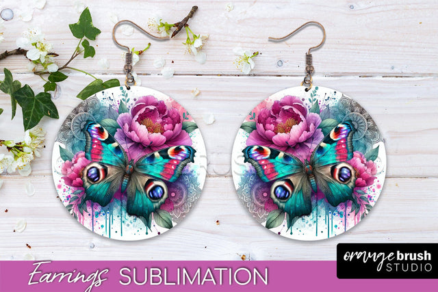Butterfly Earrings Sublimation - Flower Round Earrings Sublimation OrangeBrushStudio 