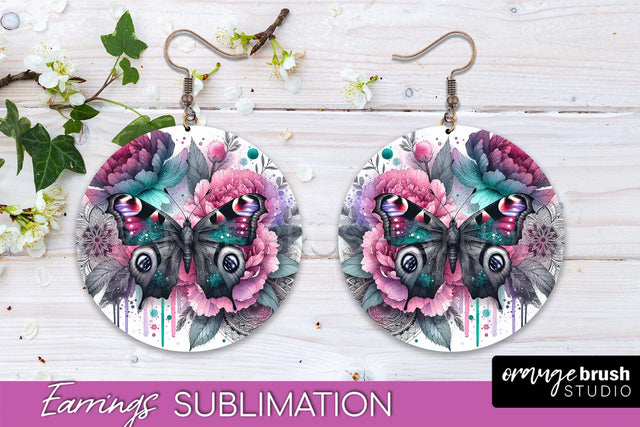 Butterfly Earrings Sublimation - Flower Round Earrings Sublimation OrangeBrushStudio 