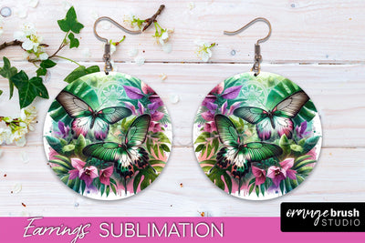 Butterfly Earrings Sublimation - Flower Round Earrings Sublimation OrangeBrushStudio 