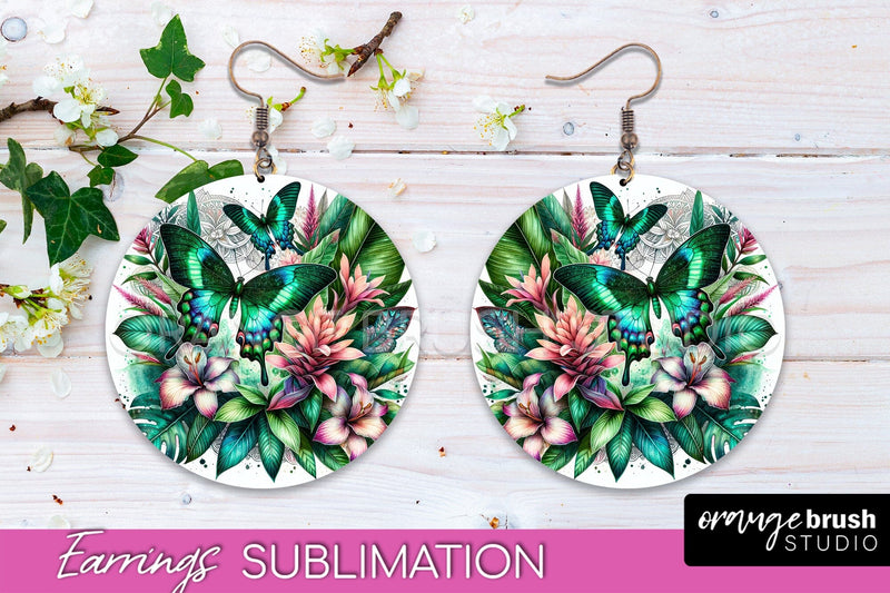 Butterfly Earrings Sublimation - Flower Round Earrings Sublimation OrangeBrushStudio 
