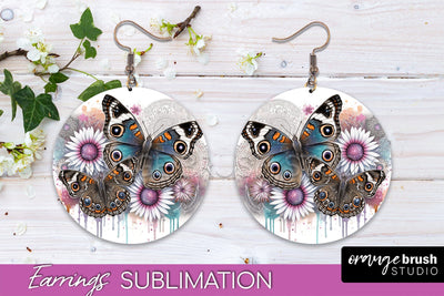 Butterfly Earrings Sublimation - Flower Round Earrings Sublimation OrangeBrushStudio 