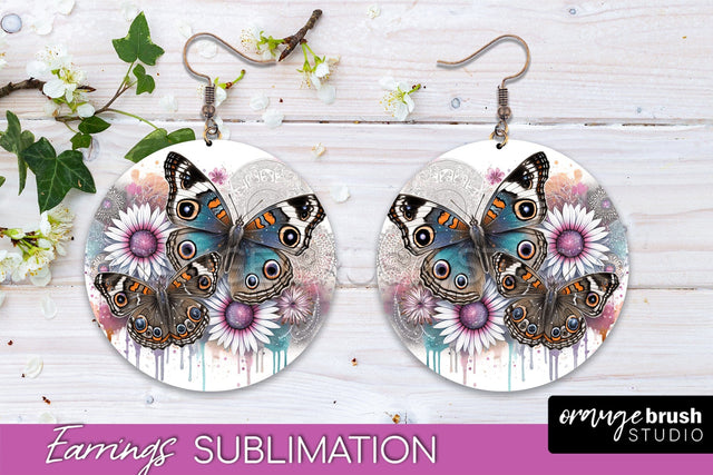 Butterfly Earrings Sublimation - Flower Round Earrings Sublimation OrangeBrushStudio 