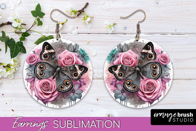 Butterfly Earrings Sublimation - Flower Round Earrings Sublimation OrangeBrushStudio 