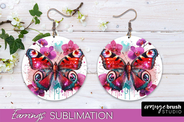 Butterfly Earrings Sublimation - Flower Round Earrings Sublimation OrangeBrushStudio 