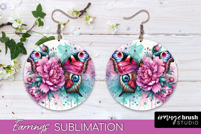 Butterfly Earrings Sublimation - Flower Round Earrings Sublimation OrangeBrushStudio 