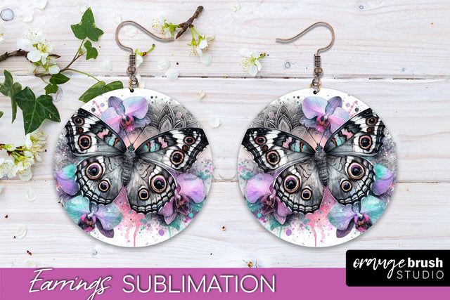 Butterfly Earrings Sublimation - Flower Round Earrings Sublimation OrangeBrushStudio 